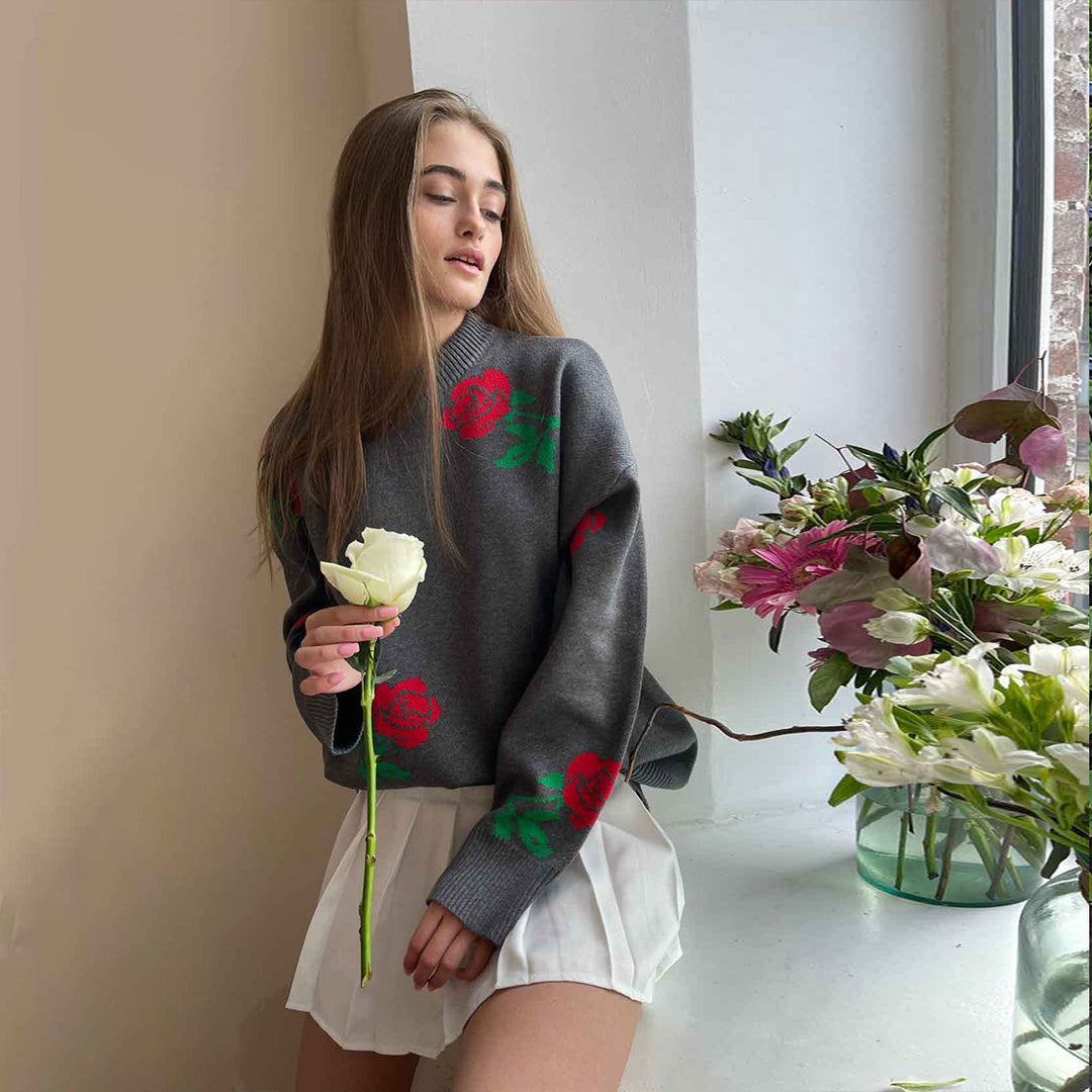 Damen weicher Strickpullover mit floralem Design Drune