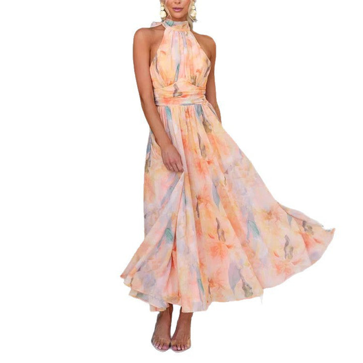 Damen Maxikleid mit schwingendem Rock und elegantem Halterneck Drune