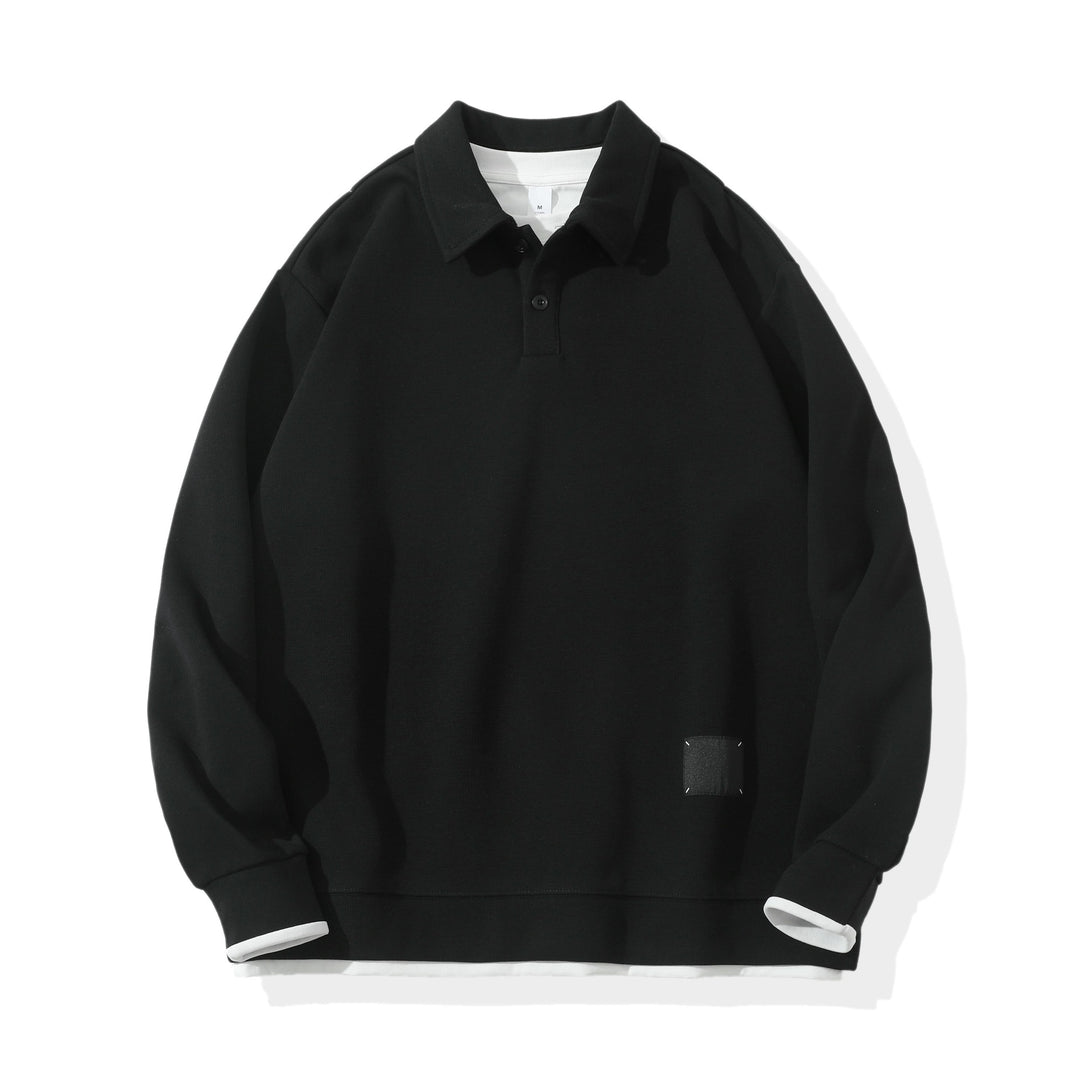 Unisex Oversize-Poloshirt-Sweatshirt mit Halbknopfleiste und Layering-Effekt Drune