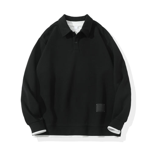 Unisex Oversize-Poloshirt-Sweatshirt mit Halbknopfleiste und Layering-Effekt Drune