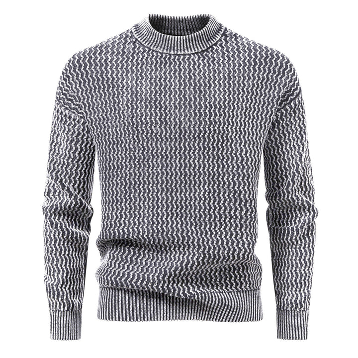 Herren Strukturierter Feinstrick-Pullover mit Stehkragen und Zickzackmuster Drune
