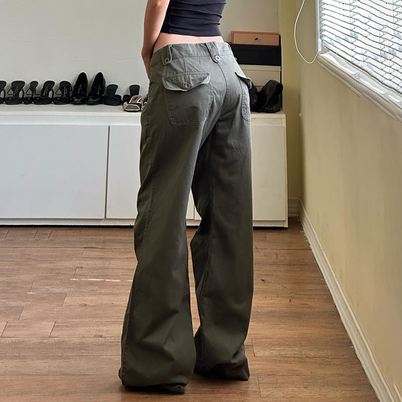 Damen weite Cargo-Hosen mit praktischen Taschen und engem Bund Drune