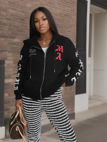 Damen Zip-Hoodie mit einzigartigem Grafikdruck und lässigem Schnitt Drune