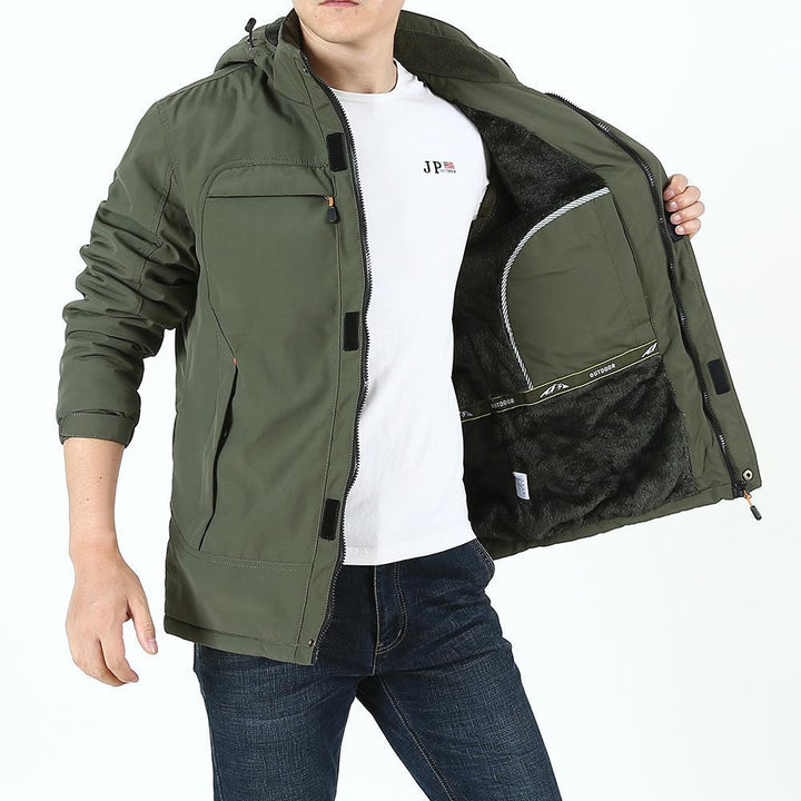 Herren Leichter Softshell-Parka mit Fleecegefütterter Kapuze und Multifunktions‑Taschen Drune
