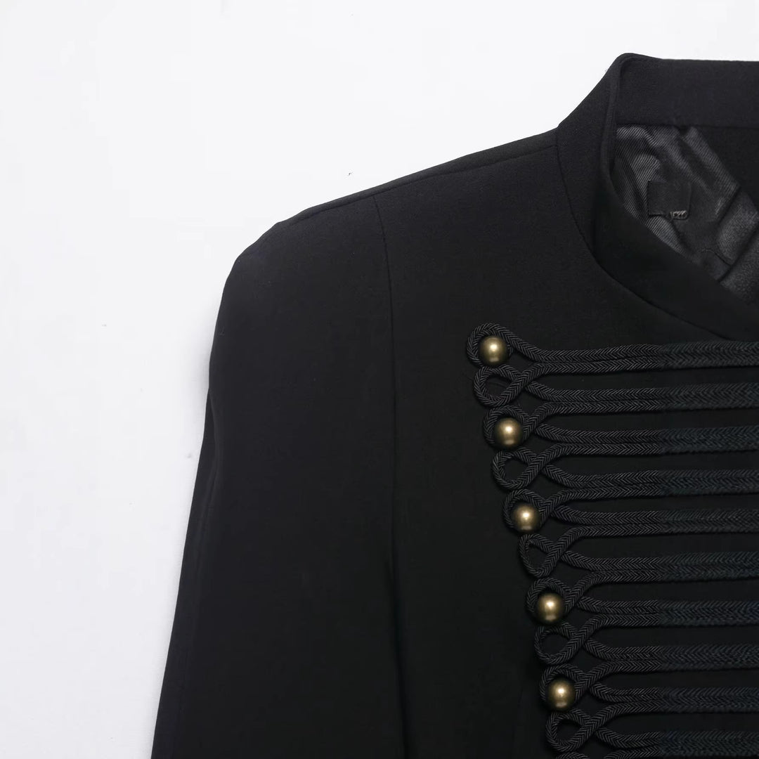 Damen Militärisch inspirierte Kurzjacke mit Stehkragen und Zierkordeln Drune