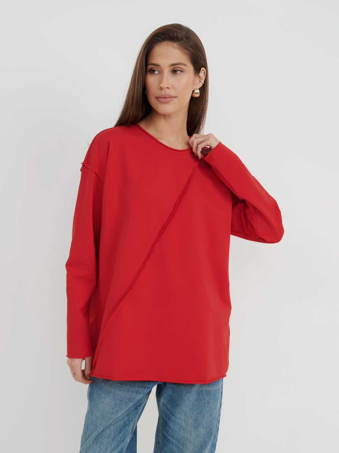Damen Oversized Longsleeve mit schräger Naht und überschnittenen Schultern Drune