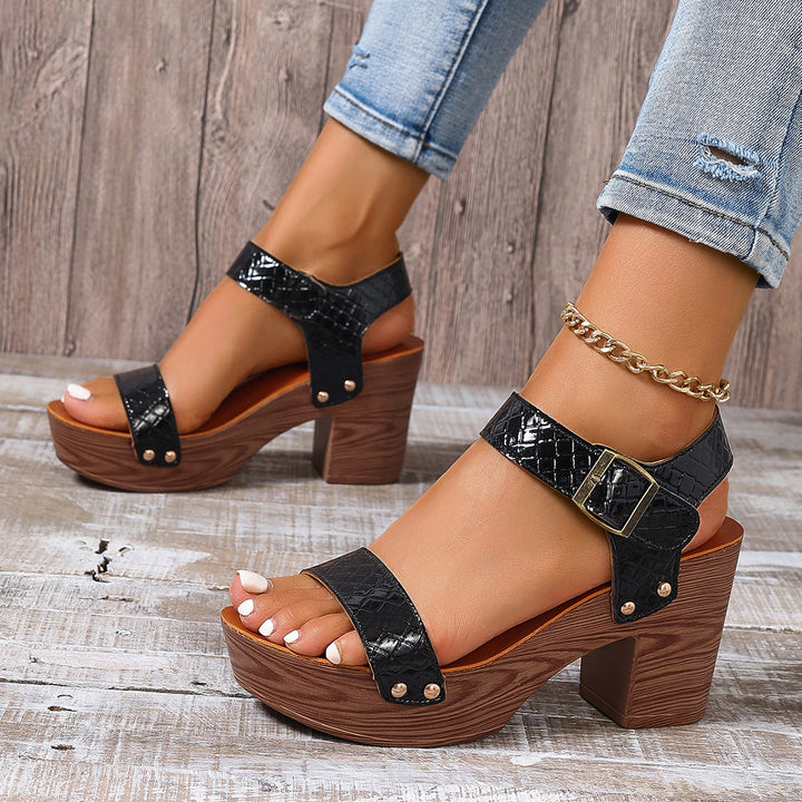 Damen Plateau-Sandalen mit elegantem Krokodil-Prägung und modischem Riemchen-Design Drune