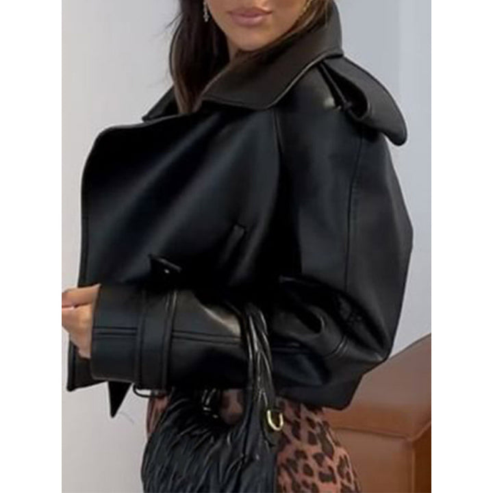 Damen Kurze Kunstlederjacke im Biker-Stil mit strukturierten Details Drune