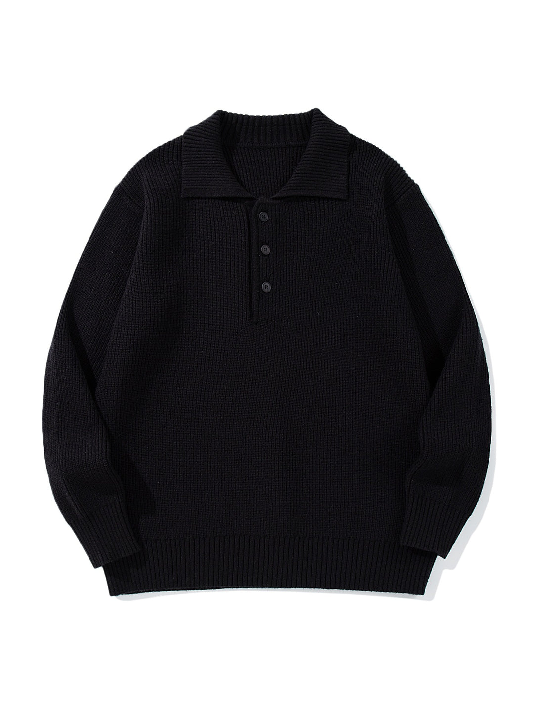 Herren Gerippter Polokragenpullover mit dreifacher Knopfleiste und Relaxed-Fit Drune