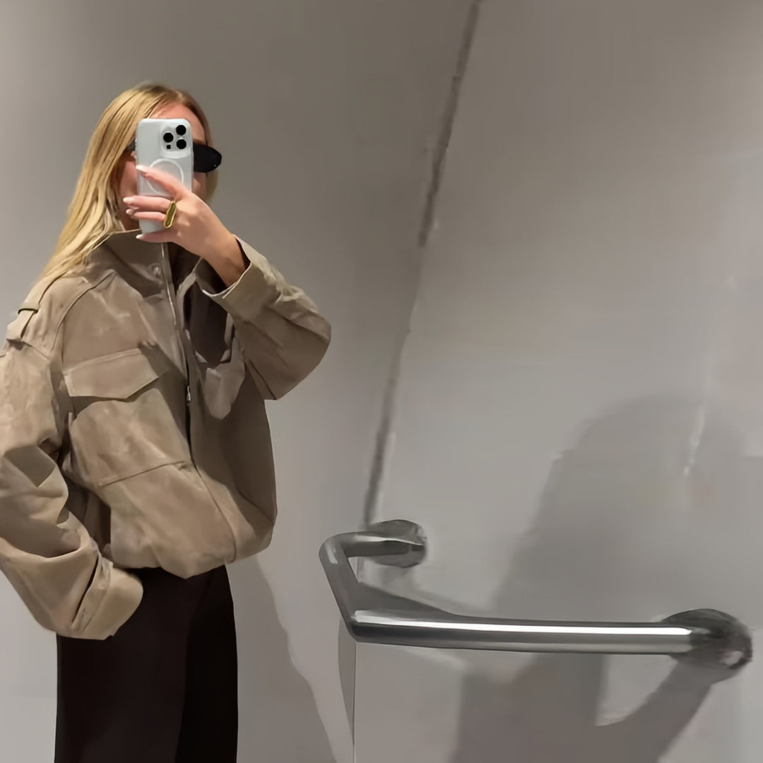 Damen Fetziges Wildlederjacke mit praktischen Taschen Drune