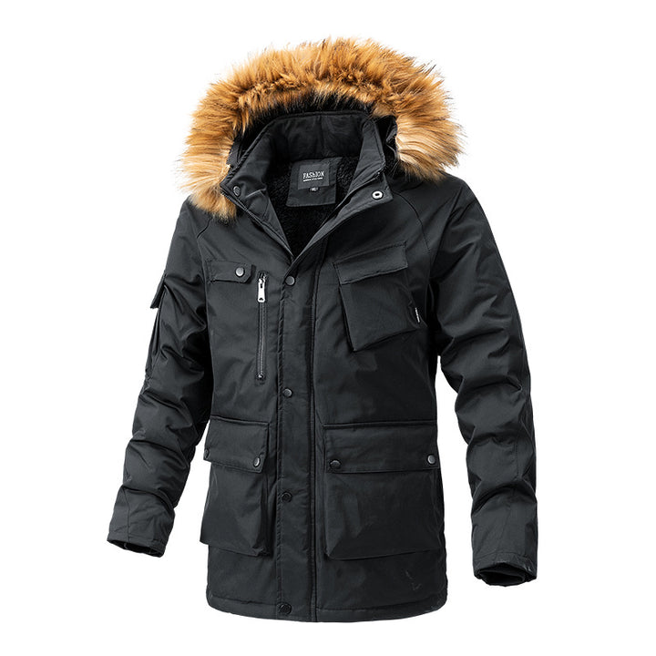 Herren Canvas-Parka mit Sherpa-Innenseite, verlängerter Schnitt und Utility-Ärmeltasche Drune