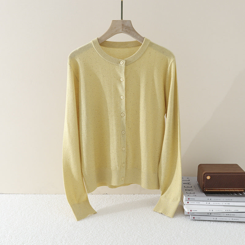 Damen Feiner Rundhals-Cardigan aus leichtem Feinstrick mit Perlmuttknopfleiste und dezentem Glitzereffekt Drune