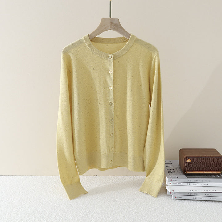 Damen Feiner Rundhals-Cardigan aus leichtem Feinstrick mit Perlmuttknopfleiste und dezentem Glitzereffekt Drune
