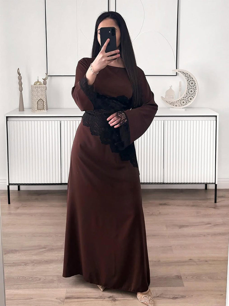 Damen Lagenlook-Spitzen-Tunika mit Bindegürtel und asymmetrischem Saum Drune