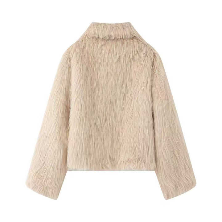 Damen Kurze Kunstfell-Croppedjacke mit voluminösem Schalkragen und Frontreißverschluss Drune