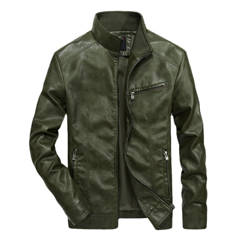 Herren Slim‑Fit Lederoptik‑Blouson mit Stehkragen und Reißverschlusstaschen Drune