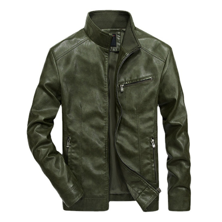 Herren Slim‑Fit Lederoptik‑Blouson mit Stehkragen und Reißverschlusstaschen Drune