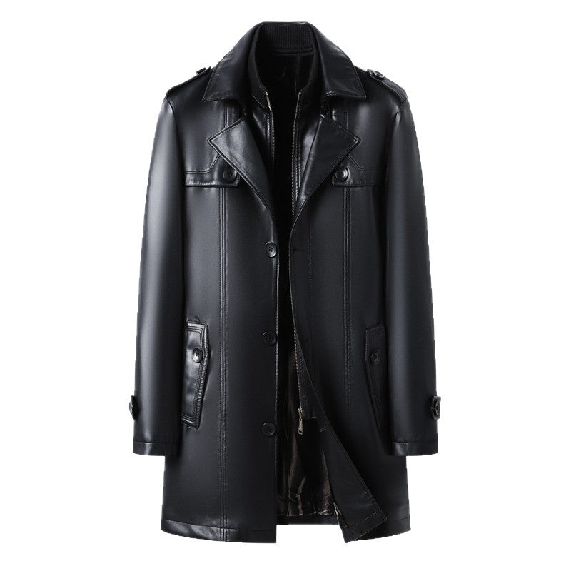 Herren Kunstlederjacke im eleganten Trenchcoat-Stil mit praktischen Taschen Drune