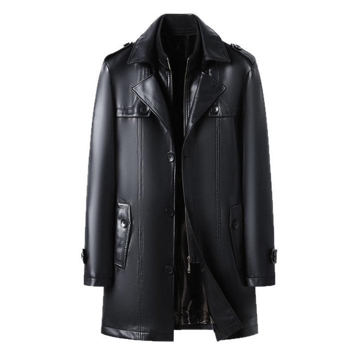 Herren Kunstlederjacke im eleganten Trenchcoat-Stil mit praktischen Taschen Drune