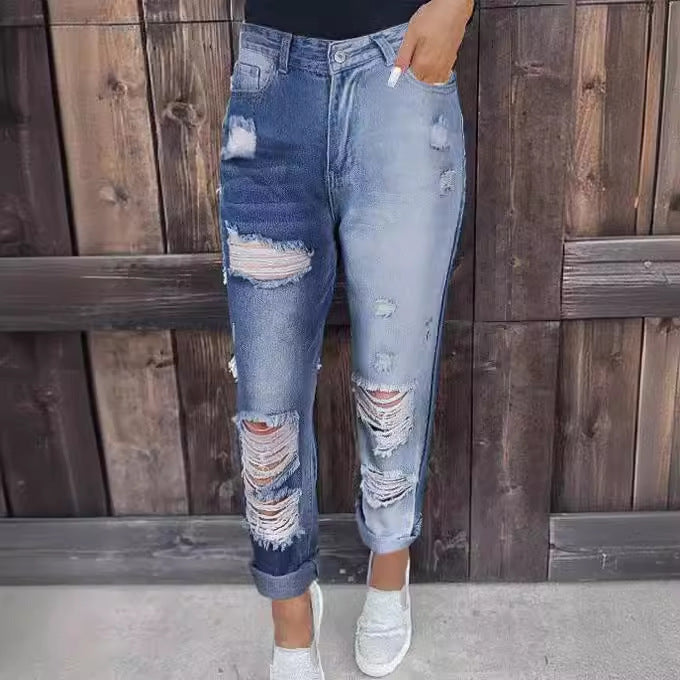 Damen High-Waist Skinny Jeans mit Destroyed-Effekten Drune