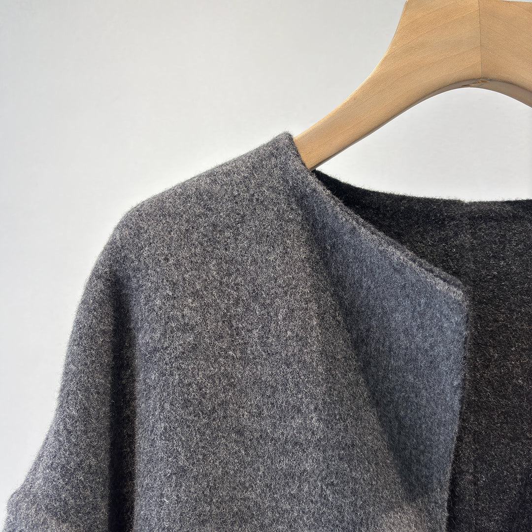 Damen Eleganter Strukturierter Wollmischmantel Drune
