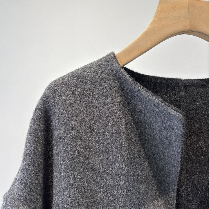 Damen Eleganter Strukturierter Wollmischmantel Drune