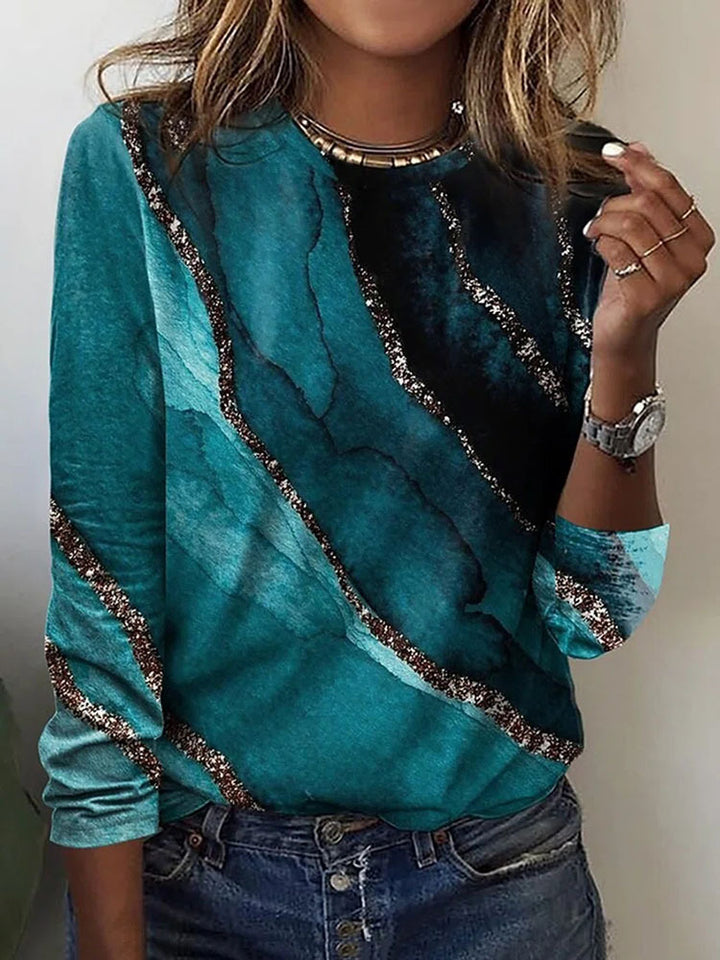 Damen Langärmeliges Oversize-Sweatshirt mit abstraktem Aquarell-Mosaikprint Drune