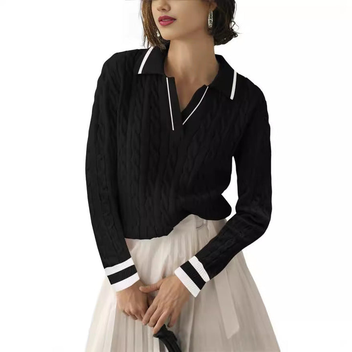 Damen Poloshirt mit Strickmuster und kontrastierenden Akzenten Drune