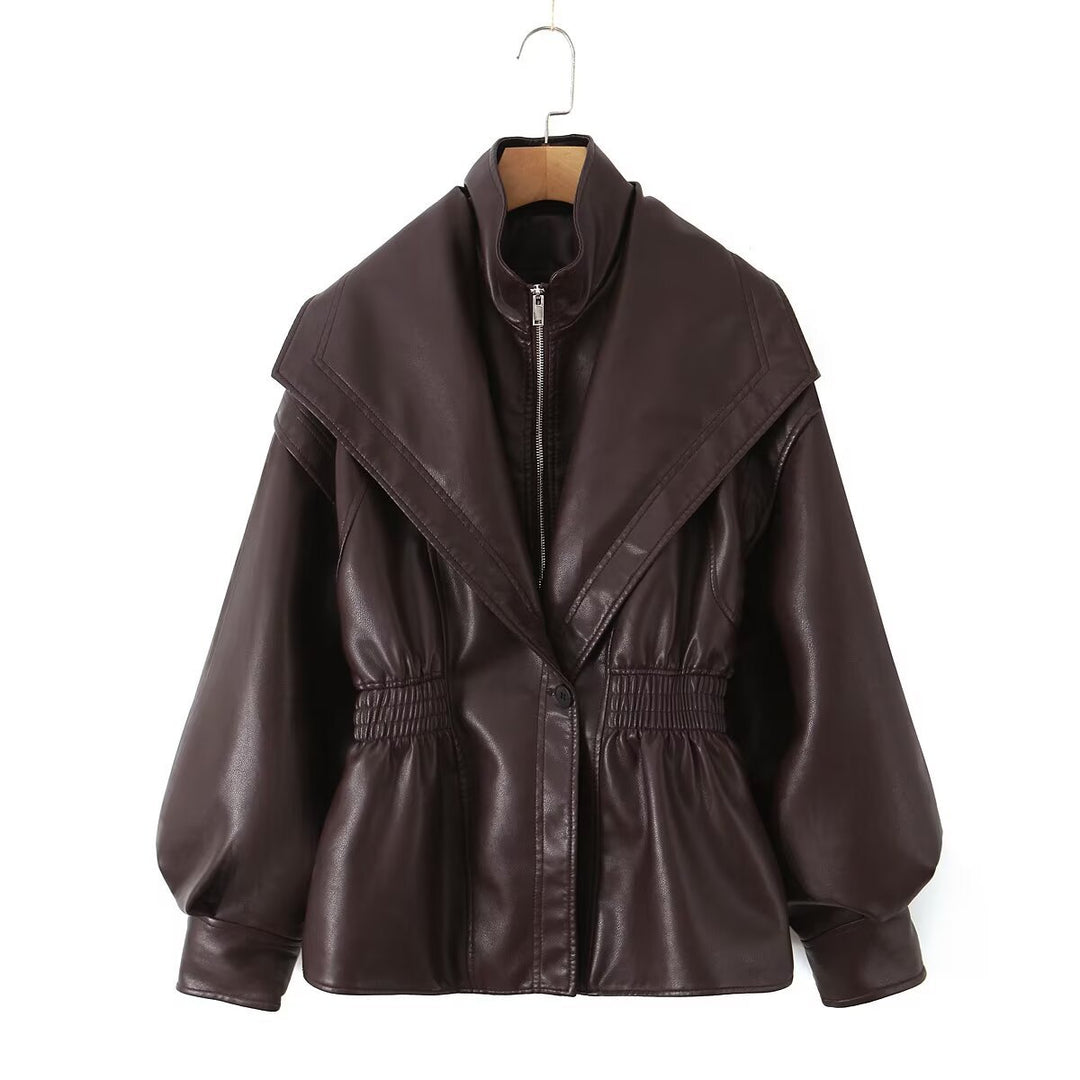 Damen Kunstlederjacke mit asymmetrischem Kragen und tailliertem Schnitt Drune