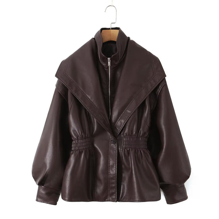 Damen Kunstlederjacke mit asymmetrischem Kragen und tailliertem Schnitt Drune