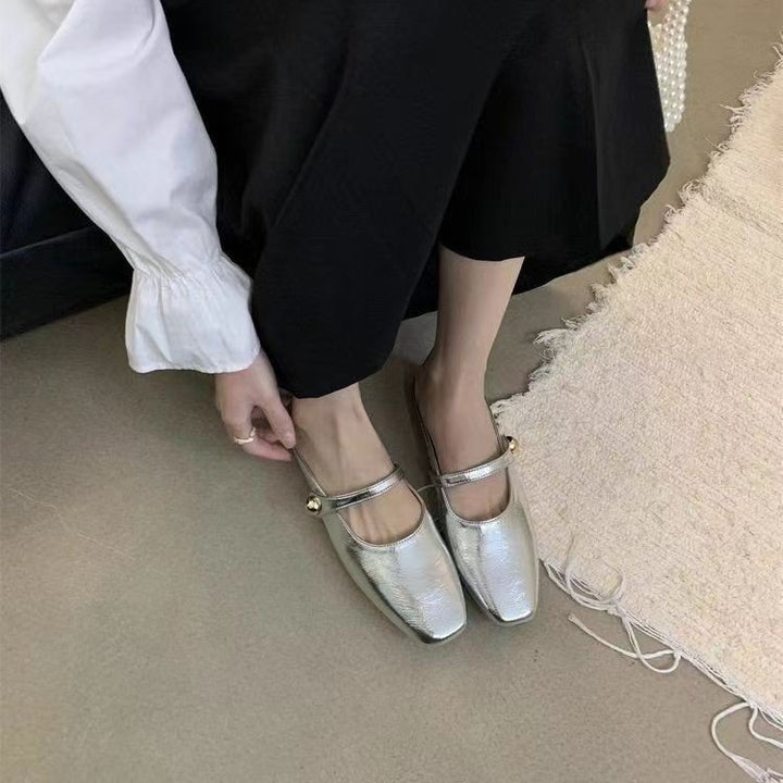 Damen Stilvolle Ballerinas mit glänzendem Obermaterial und eleganter Schnalle Drune