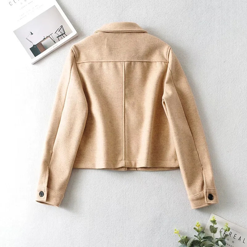 Damen Kurze Wollmix-Übergangsjacke mit aufgesetzten Pattentaschen Drune