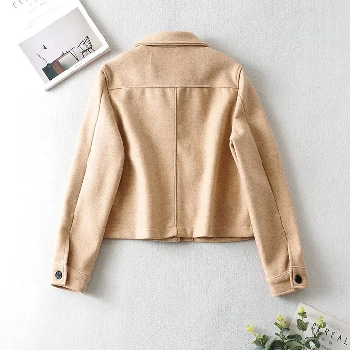 Damen Kurze Wollmix-Übergangsjacke mit aufgesetzten Pattentaschen Drune