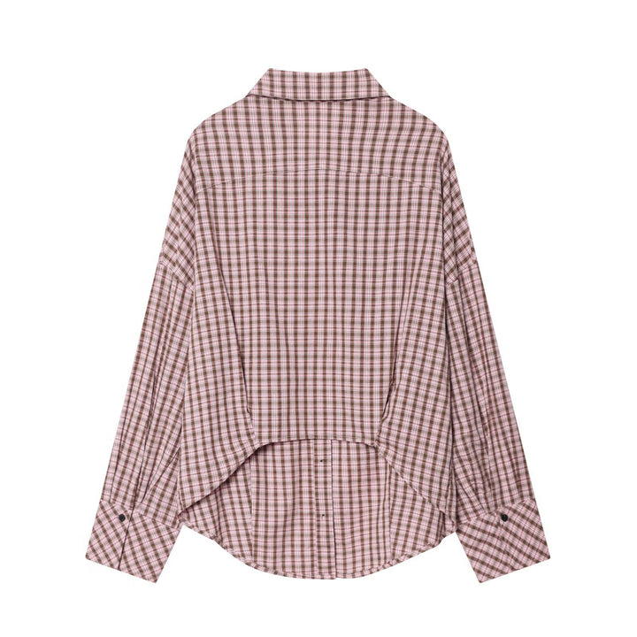 Damen Karierte Oversize-Hemdbluse mit seitlichen Tunnelzügen und Brusttasche Drune