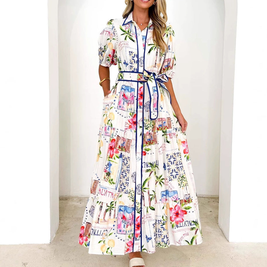Damen Luftiges Maxikleid mit floralem Grafikdesign und praktischen Taschen Drune