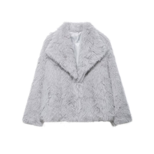 Damen Kurze Faux‑Fur Jacke mit Schalkragen und Boxy‑Schnitt Drune