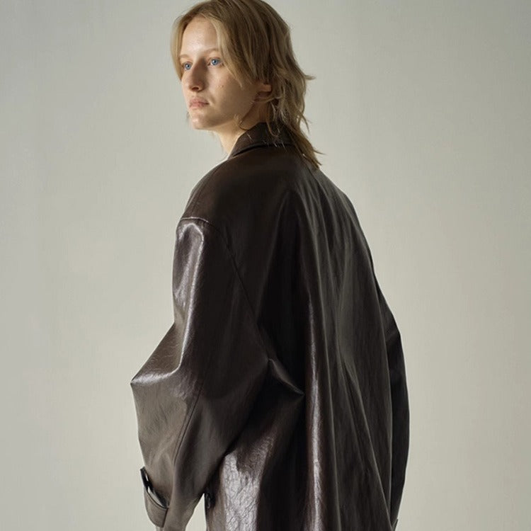 Damen Modische Kunstlederjacke mit übergroßem Schnitt Drune