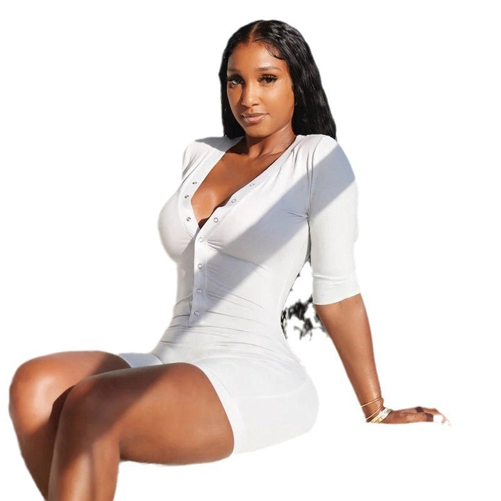 Damen Figurbetonter Jumpsuit mit kurzem Arm und modischem Ausschnitt Drune