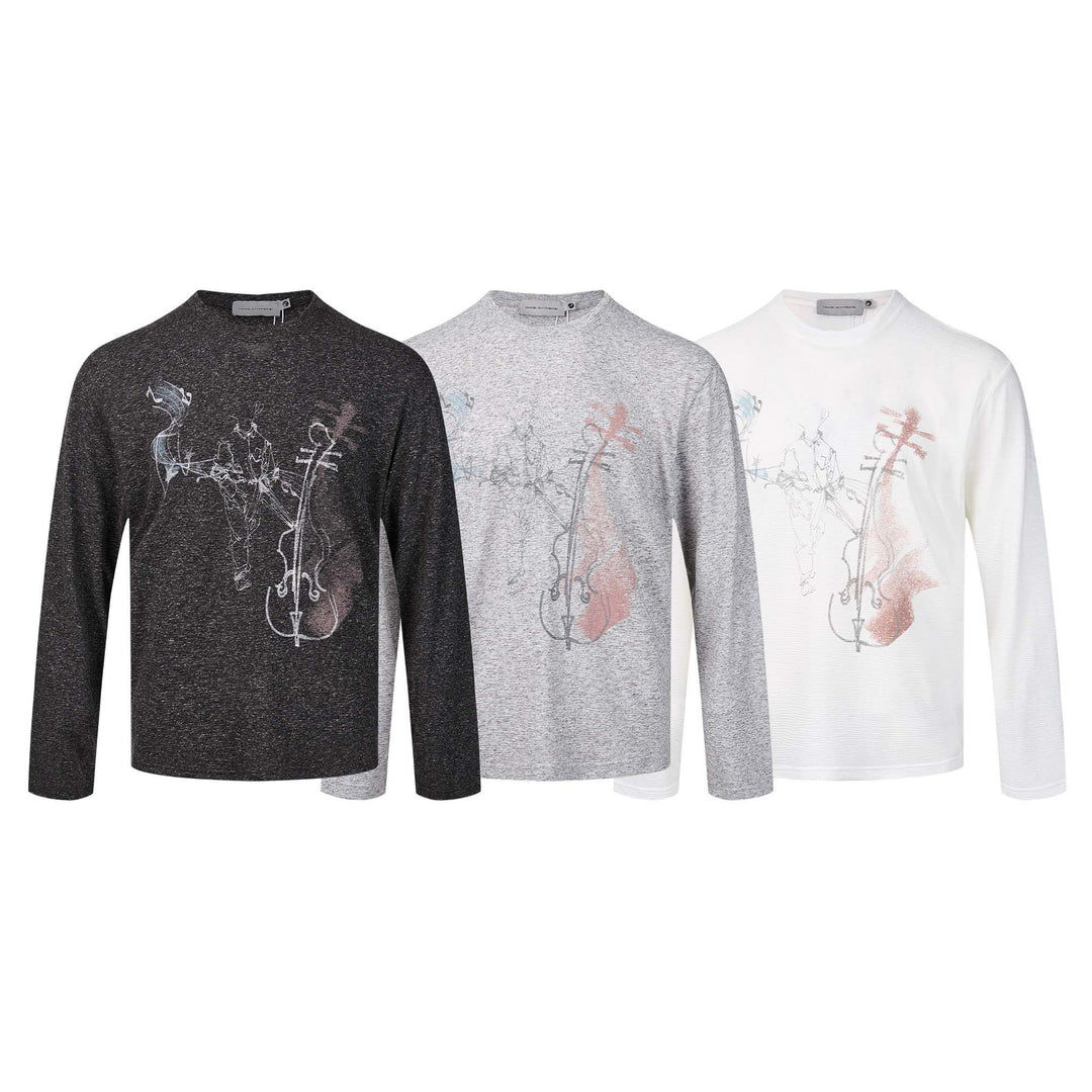 Damen Feinstrukturiertes Langarmshirt mit Rundhalsausschnitt und filigranem Grafikprint Drune