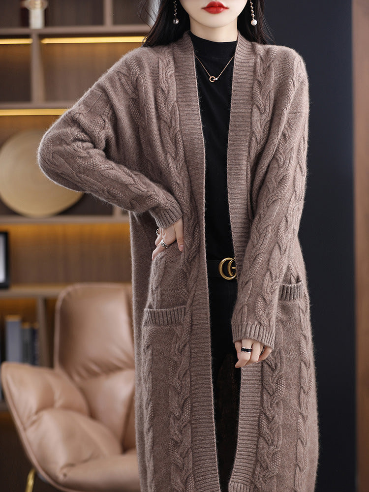 Damen Oversize-Longcardigan aus weichem Wollmix mit kontrastierenden Blockstreifen Drune