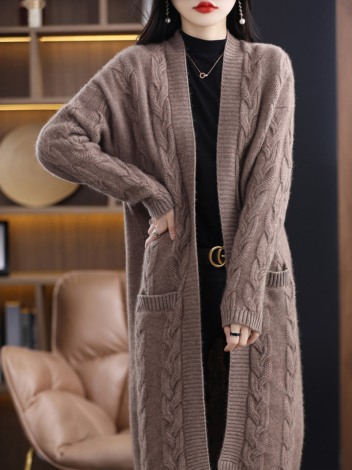 Damen Oversize-Longcardigan aus weichem Wollmix mit kontrastierenden Blockstreifen Drune