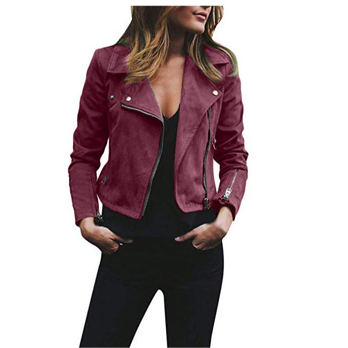 Damen nan taillierte Bikerjacke aus Veloursimitat mit asymmetrischem Reißverschluss und Reißverschlussärmeln Drune