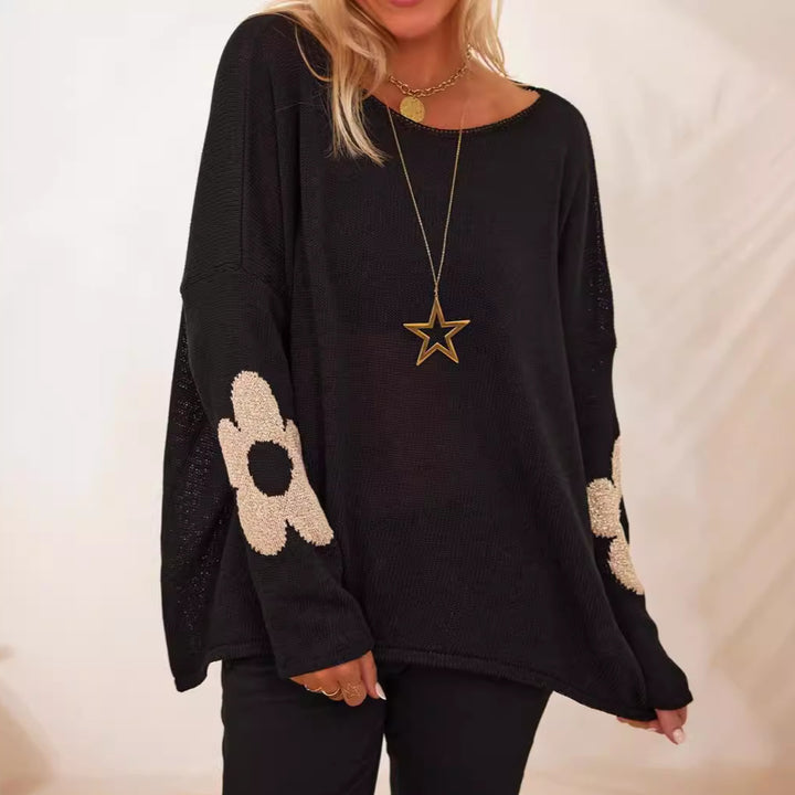 Damen modischer Strickpullover mit floralen Applikationen Drune