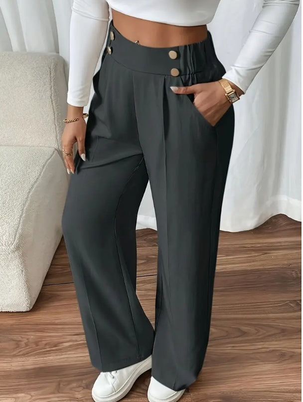 Damen Klassische weite Hose mit Knopfleiste und Taschen Drune