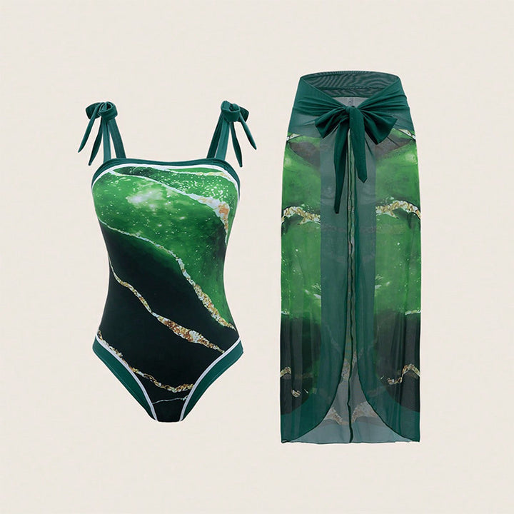 Damen Badeanzug Set mit transparentem Wickelrock Drune