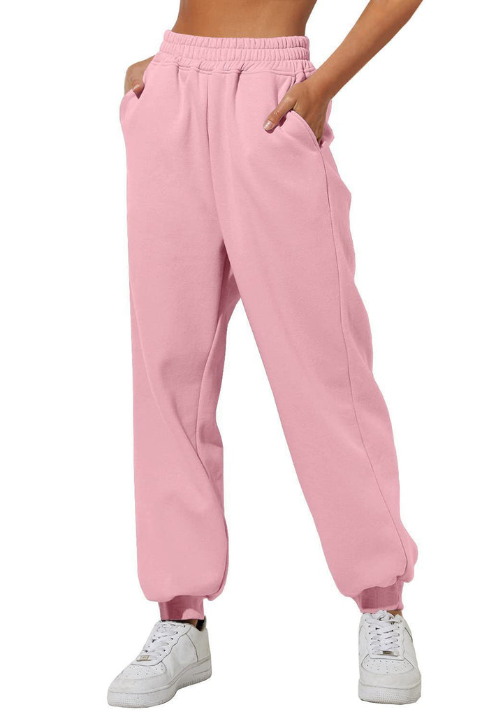 Damen nan weite High‑Waist Jogginghose mit soften Bügelfalten, elastischem Komfortbund und gerippten Knöchelbündchen Drune