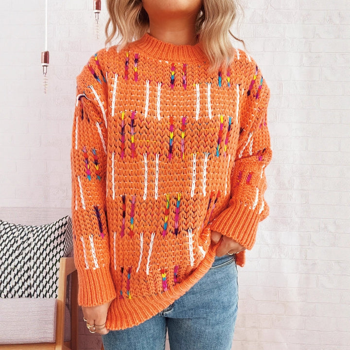 Damen lässiger Strickpullover mit bunten Akzenten Drune