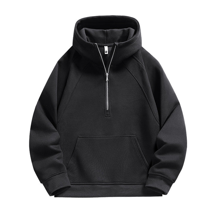 Unisex Halbzip-Kapuzenpullover mit hohem Kragen, Kängurutasche & gerippten Bündchen Drune