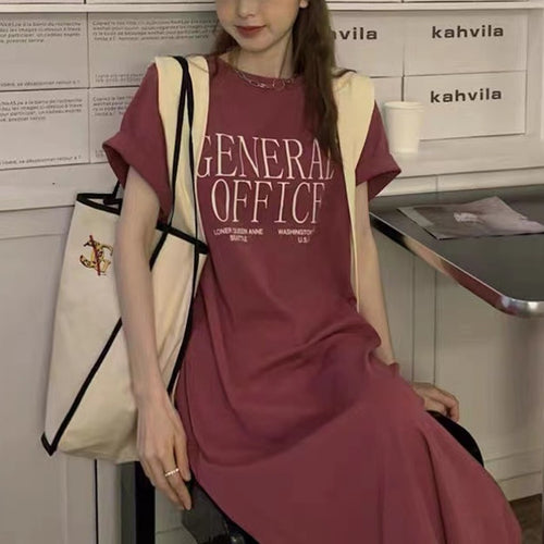 Damen Casual T-Shirt Kleid mit kreativem Schriftzug Drune