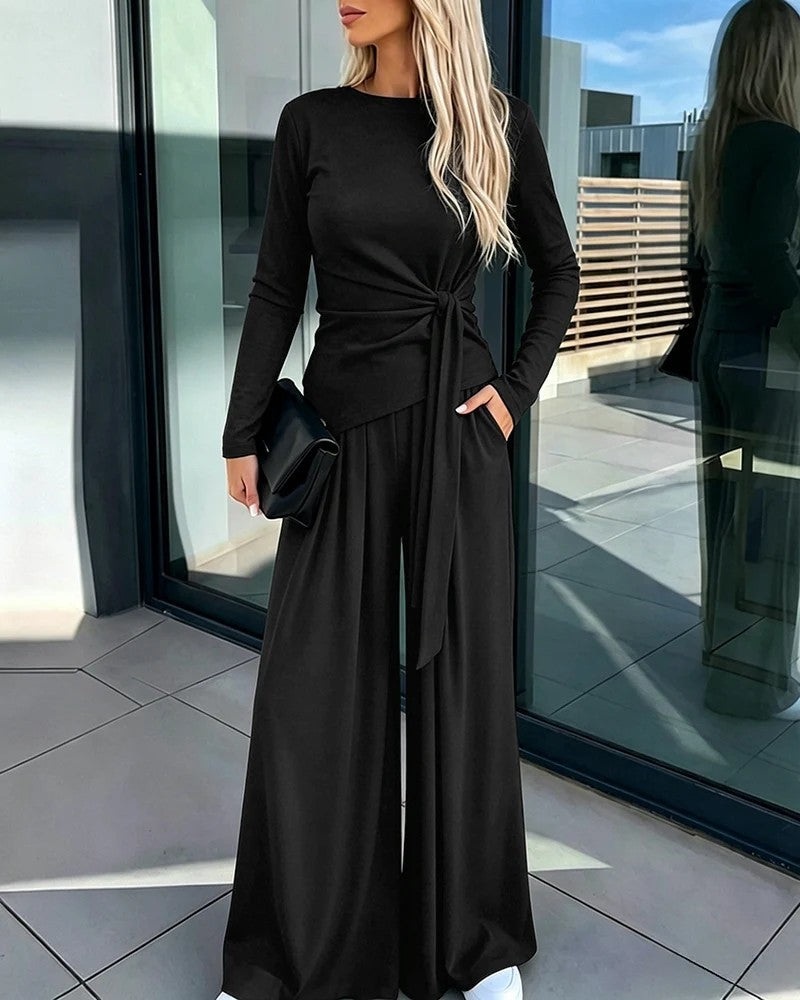 Damen Elegantes Wickeloberteil mit weitem Hosen Drune